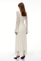 Branwen Neutral 3DFloral Embroidered Lace Maxi Dress
