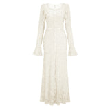 Branwen Neutral 3DFloral Embroidered Lace Maxi Dress