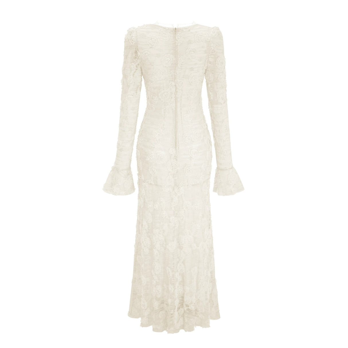 Branwen Neutral 3DFloral Embroidered Lace Maxi Dress