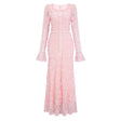 Branwen Pink 3DFloral Embroidered Lace Maxi Dress