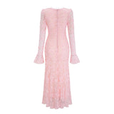 Branwen Pink 3DFloral Embroidered Lace Maxi Dress