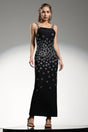 Brenna Black Diamond Patterned Dress with Embellished Straps