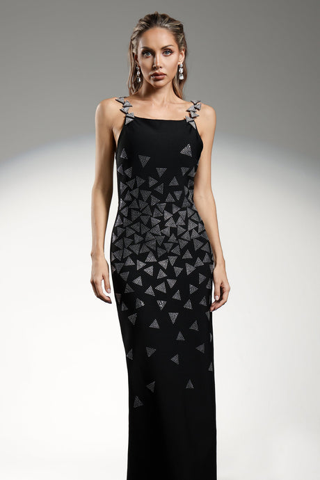 Brenna Black Diamond Patterned Sleek Silhouette Dress