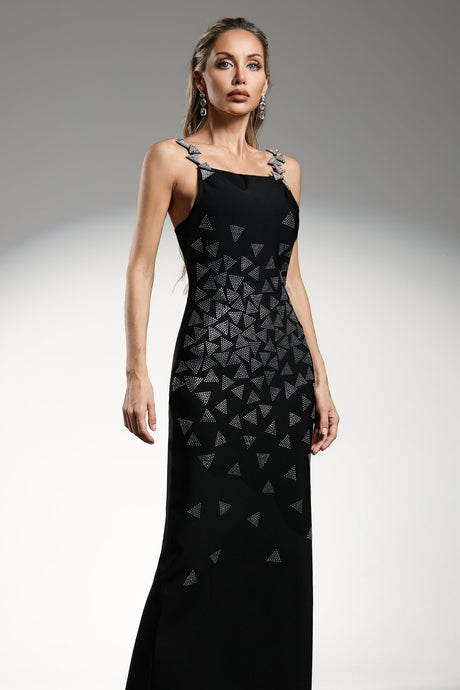 Brenna Black Diamond Patterned Sleek Silhouette Dress