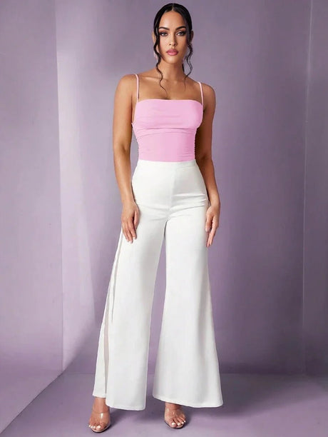 Brenna Bodysuit - High Stretch Fabric Elasticity - Slim Fit Type - Sleeveless Length - Backless, Criss Cross, Knot - Spaghetti Strap Neckline