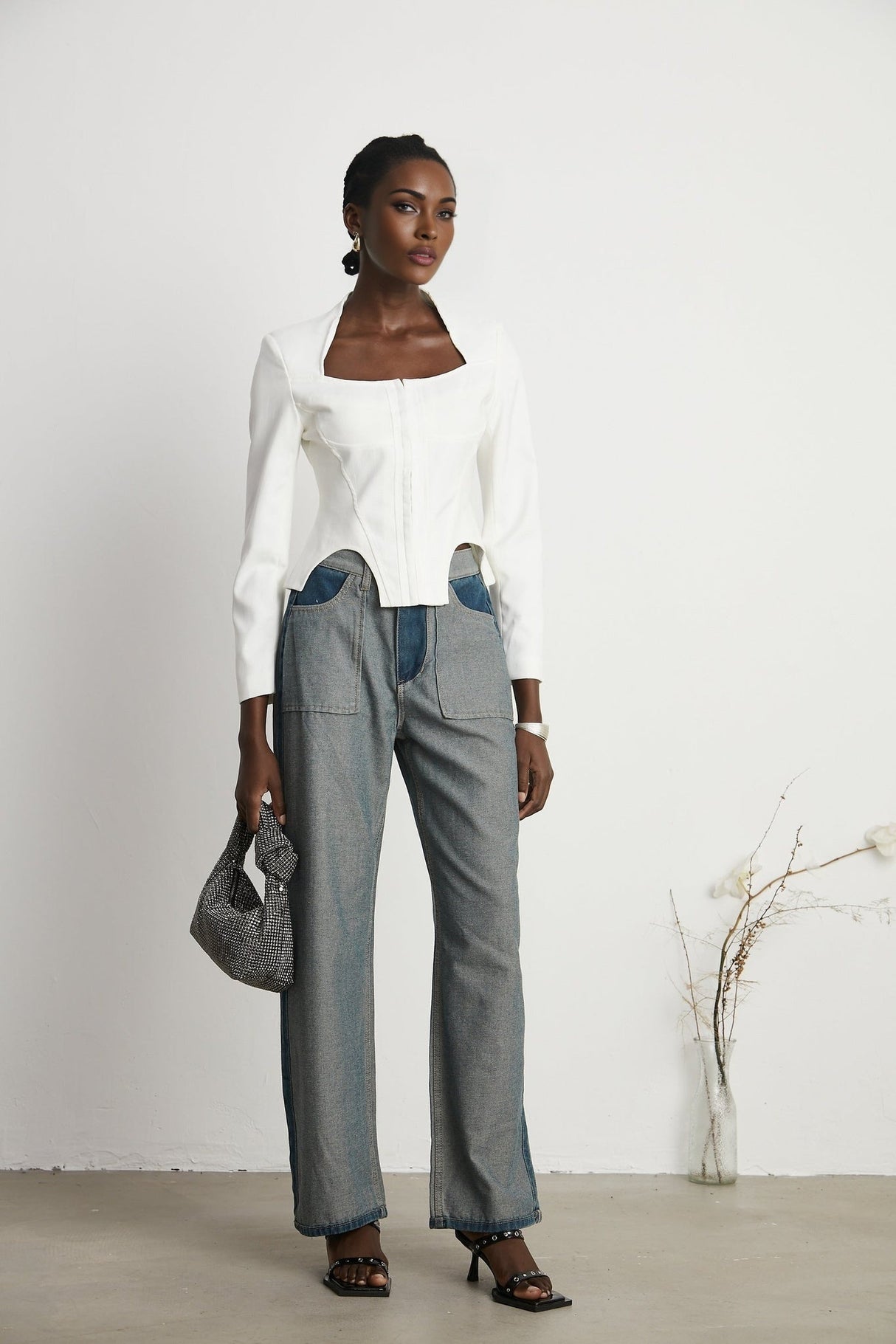 Brenna Jeans - Denim - Panelled Design - Wide Leg Cut - Four Welt Pockets