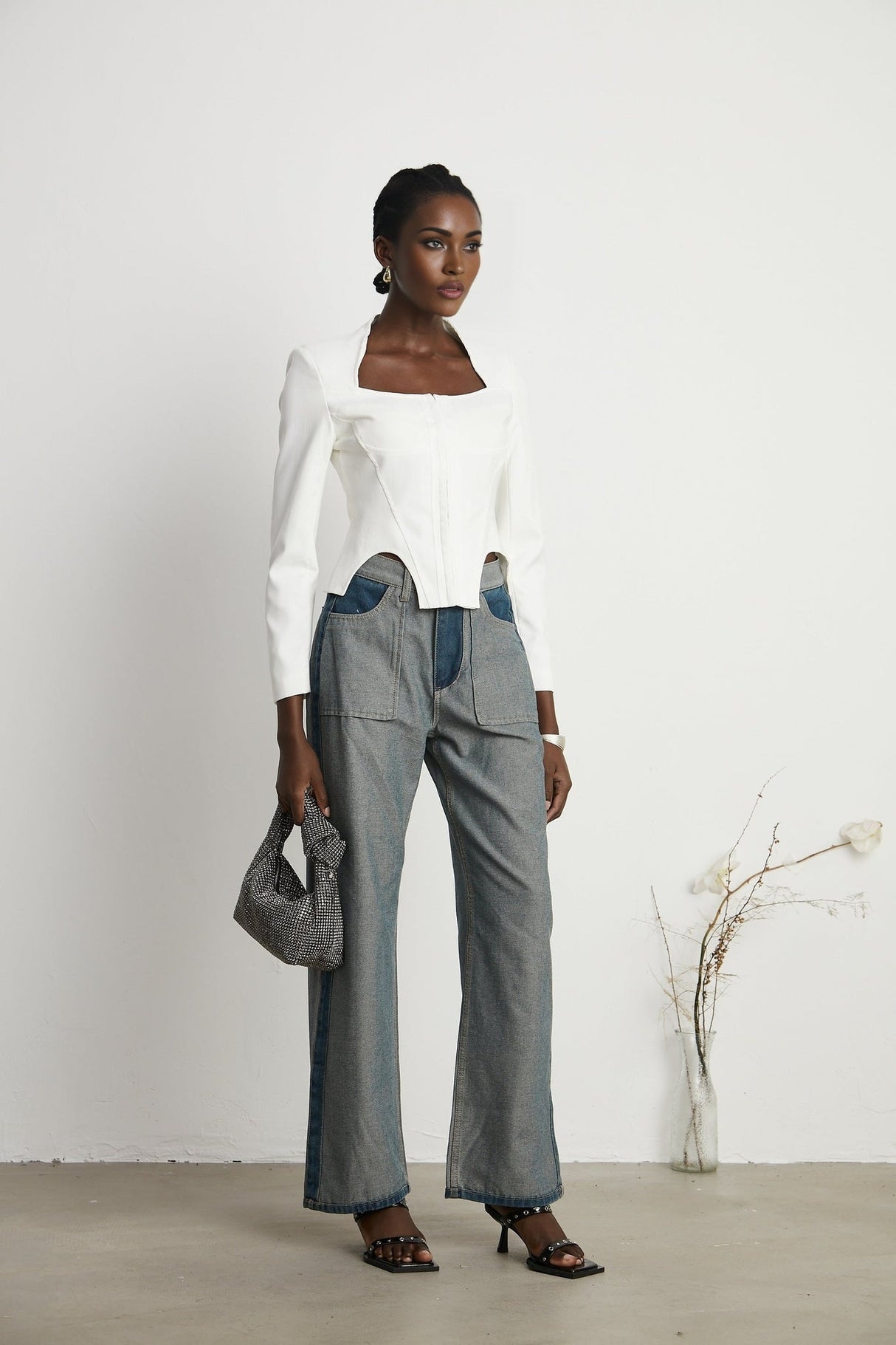Brenna Jeans - Denim - Panelled Design - Wide Leg Cut - Four Welt Pockets