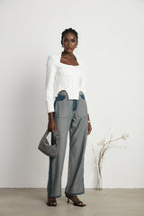 Brenna Jeans - Denim - Panelled Design - Wide Leg Cut - Four Welt Pockets