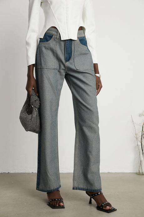 Brenna Jeans - Denim - Panelled Design - Wide Leg Cut - Four Welt Pockets
