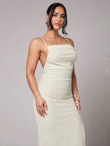 Brenna Maxi Dress - Slim Fit - Midi Waist - Sleeveless - Medium Stretch Knitted Fabric - Neckline Spaghetti Strap - Pencil Hem Shape