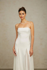 Brenna Maxi Dress White Tulle Paneling & Godet Design