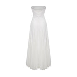Brenna Maxi Dress White Tulle Paneling & Godet Design