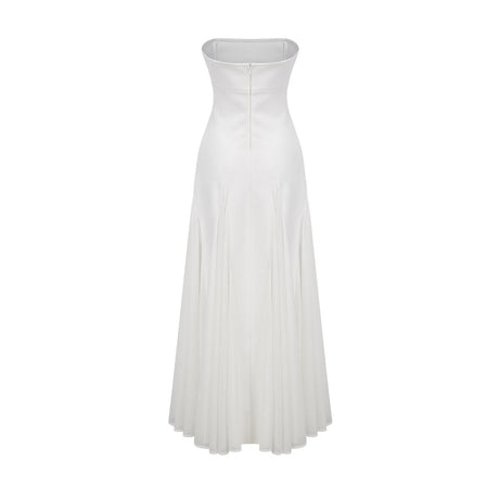 Brenna Maxi Dress White Tulle Paneling & Godet Design