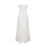 Brenna Maxi Dress White Tulle Paneling & Godet Design