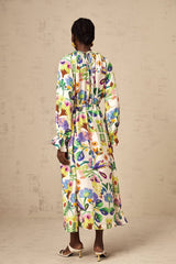 Brenna Midi Dress - Paisley Print - Flared Cuffs - Pleated Detailing - Self - Tie Design - Poplin Texture