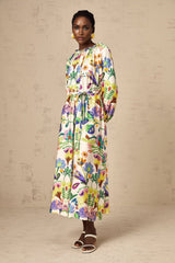 Brenna Midi Dress - Paisley Print - Flared Cuffs - Pleated Detailing - Self - Tie Design - Poplin Texture