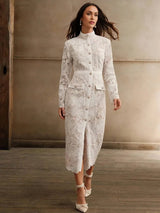 Brenna Midi Dress - Stand Collar - Elegant Style - Button Front - High Waist - All Over Print