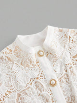 Brenna Midi Dress - Stand Collar - Elegant Style - Button Front - High Waist - All Over Print