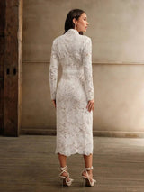 Brenna Midi Dress - Stand Collar - Elegant Style - Button Front - High Waist - All Over Print