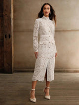 Brenna Midi Dress - Stand Collar - Elegant Style - Button Front - High Waist - All Over Print