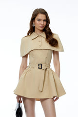 Brianna Camel Cape  Collared Dress Set