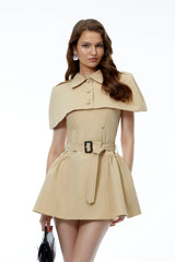 Brianna Camel Cape  Collared Dress Set