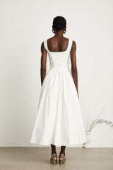 Brianna Dress - Square Neck - Sleeveless - Corset Style - Pleated Design - Flared Skirt - Ankle Length - Rear Zip Fastening
