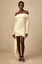 Brianna Mini Dress Cream - White Ribbon Ruched & Fitted