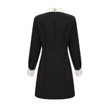 Brianna Mini Dress - Pointed Collar - Long Sleeves - Crystal Embellishment - Contrast Colors