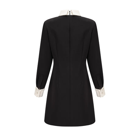 Brianna Mini Dress - Pointed Collar - Long Sleeves - Crystal Embellishment - Contrast Colors