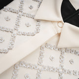 Brianna Mini Dress - Pointed Collar - Long Sleeves - Crystal Embellishment - Contrast Colors