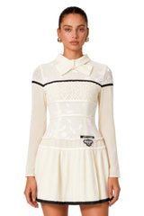 Bridget White Pleated Mini Dress with BowTie