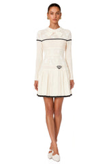 Bridget White Pleated Mini Dress with BowTie