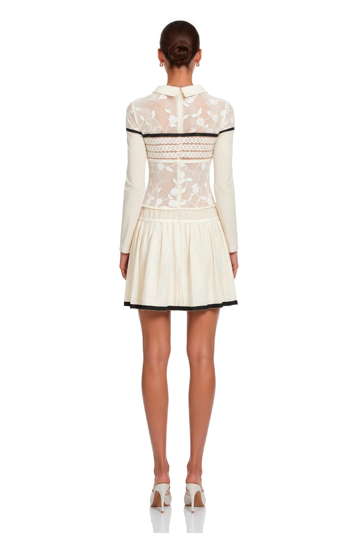Bridget White Pleated Mini Dress with BowTie