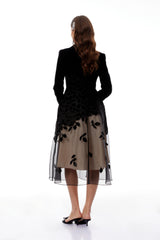 Brielle Black Leaf Embroidered Velvet Midi Dress