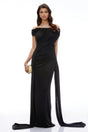 Brielle Black Off Shoulder Ruched Maxi Dress