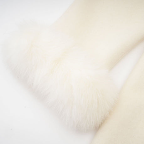 Brielle Coat - Long Sleeves - Faux - Fur Crystal & Pearl Embellishments - Front Button Fastening