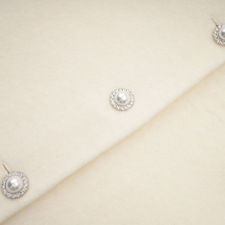 Brielle Coat - Long Sleeves - Faux - Fur Crystal & Pearl Embellishments - Front Button Fastening