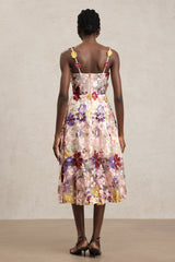 Brielle Pink Floral Embroidered Fit and Flare Midi Dress