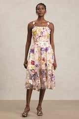 Brielle Pink Floral Embroidered Halter Midi Dress