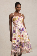 Brielle Pink Floral Halter Midi Dress