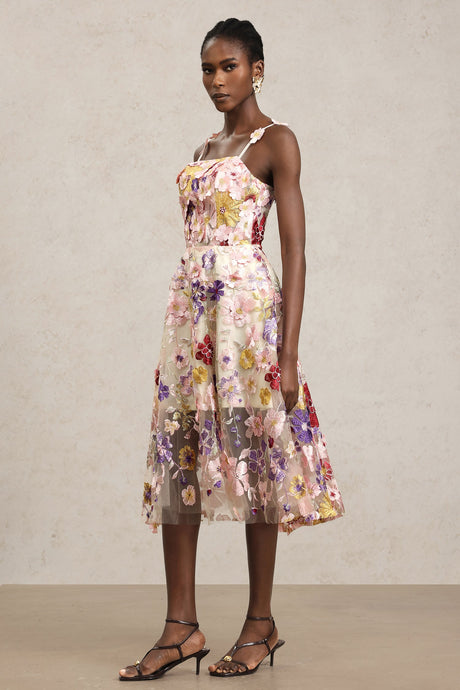 Brielle Pink Floral Halter Midi Dress