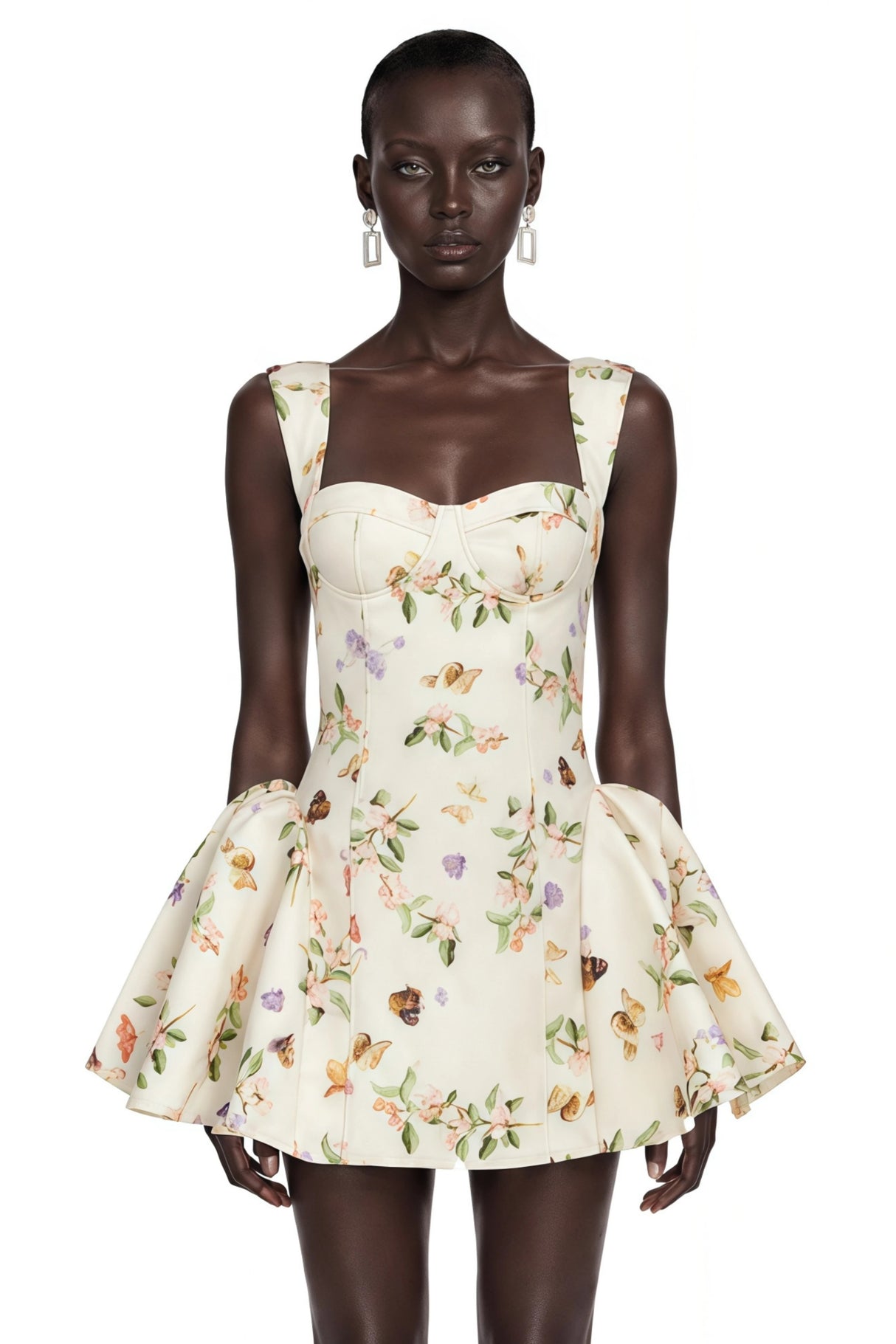 Brielle White Floral Print Corset Mini Dress