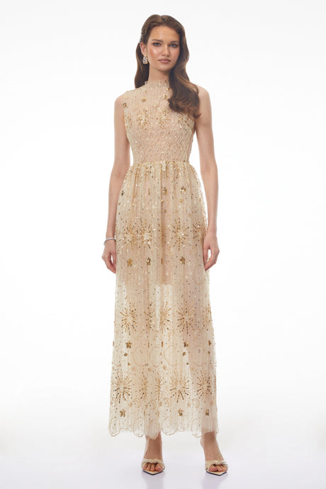Brigida Neutral Sleeveless Sequin Maxi Dress