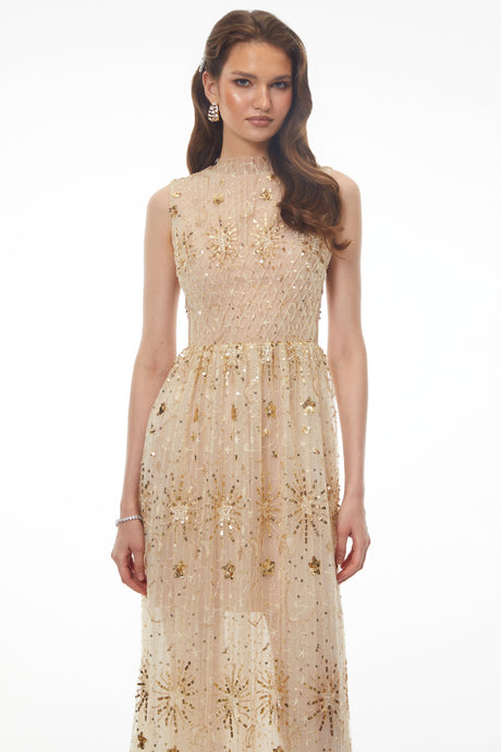 Brigida Neutral Sleeveless Sequin Maxi Dress
