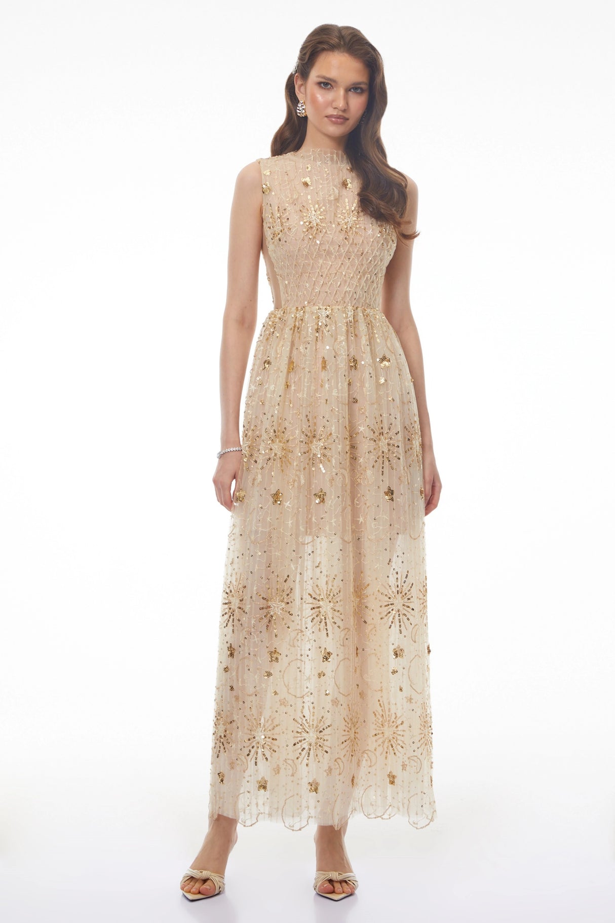Brigida Neutral Sleeveless Sequin Maxi Dress