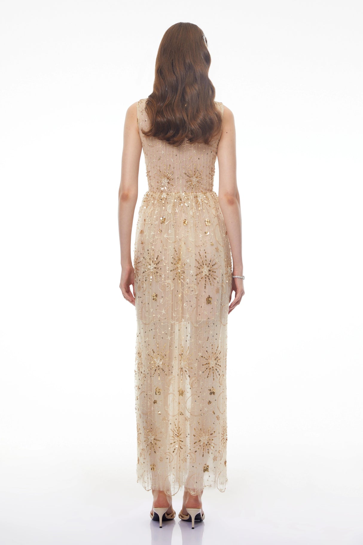 Brigida Neutral Sleeveless Sequin Maxi Dress