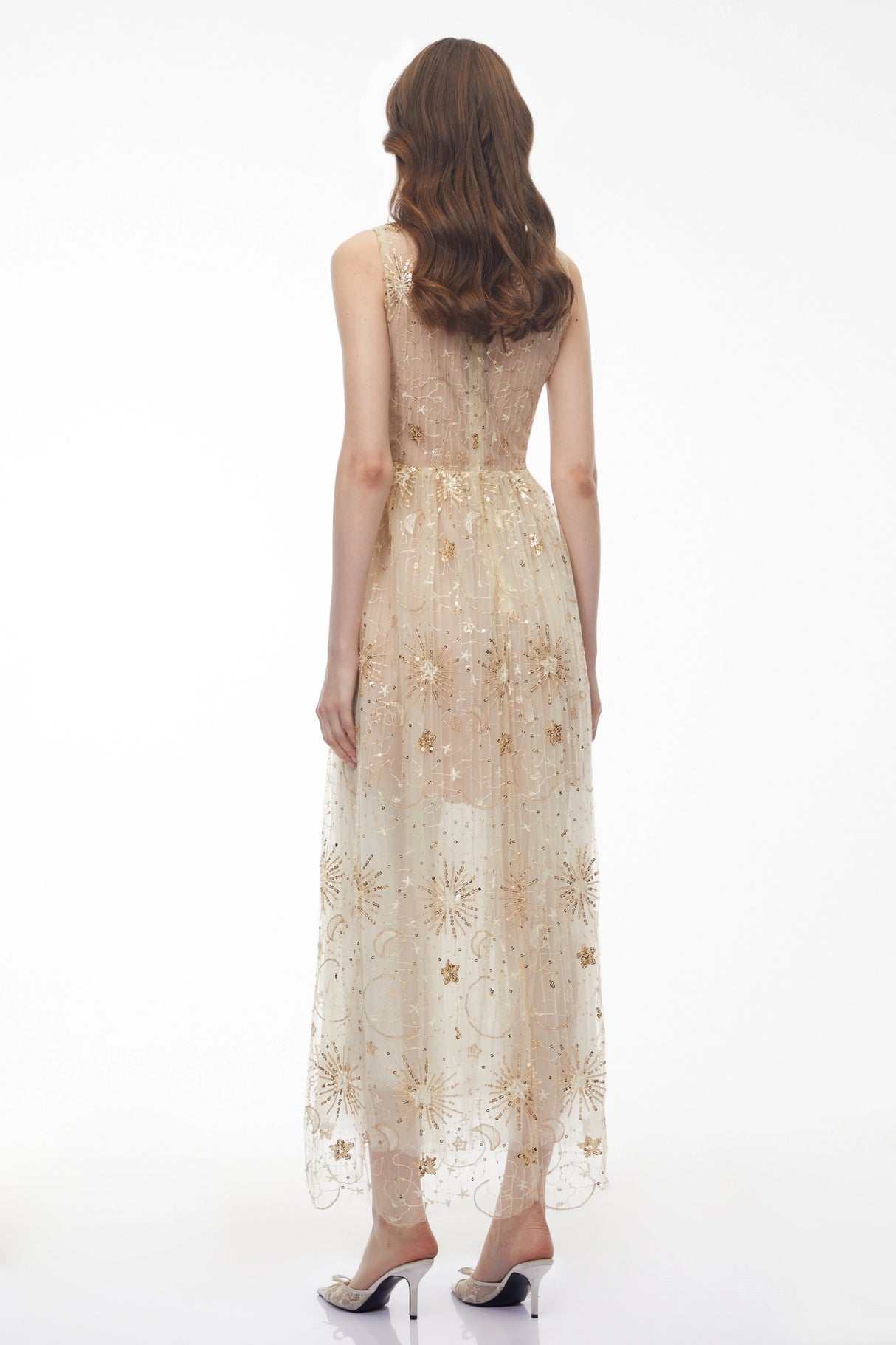 Brigida Neutral Sleeveless Sequin Maxi Dress