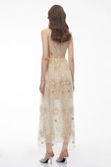 Brigida Neutral Sleeveless Sequin Maxi Dress