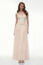 Brigitte Cream White Ruched Maxi Dress with Lace Panels